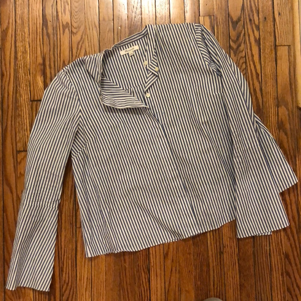 Madewell Striped crop blouse with bell sleeves